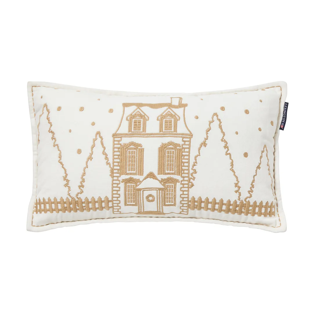 Winter House organic velvet cotton cushion 30x50 cm, White-Light beige Lexington