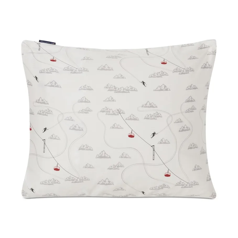 Winter Printed Cotton Sateen pillowcase 50x60 cm, White-grey-red Lexington