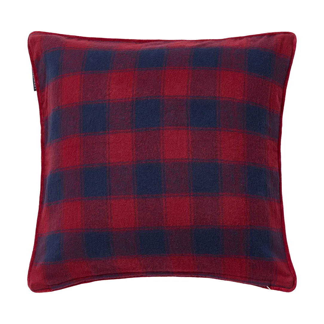 Wrapped checked eco flannel cushion cover 50x50 cm, Dark blue-red Lexington