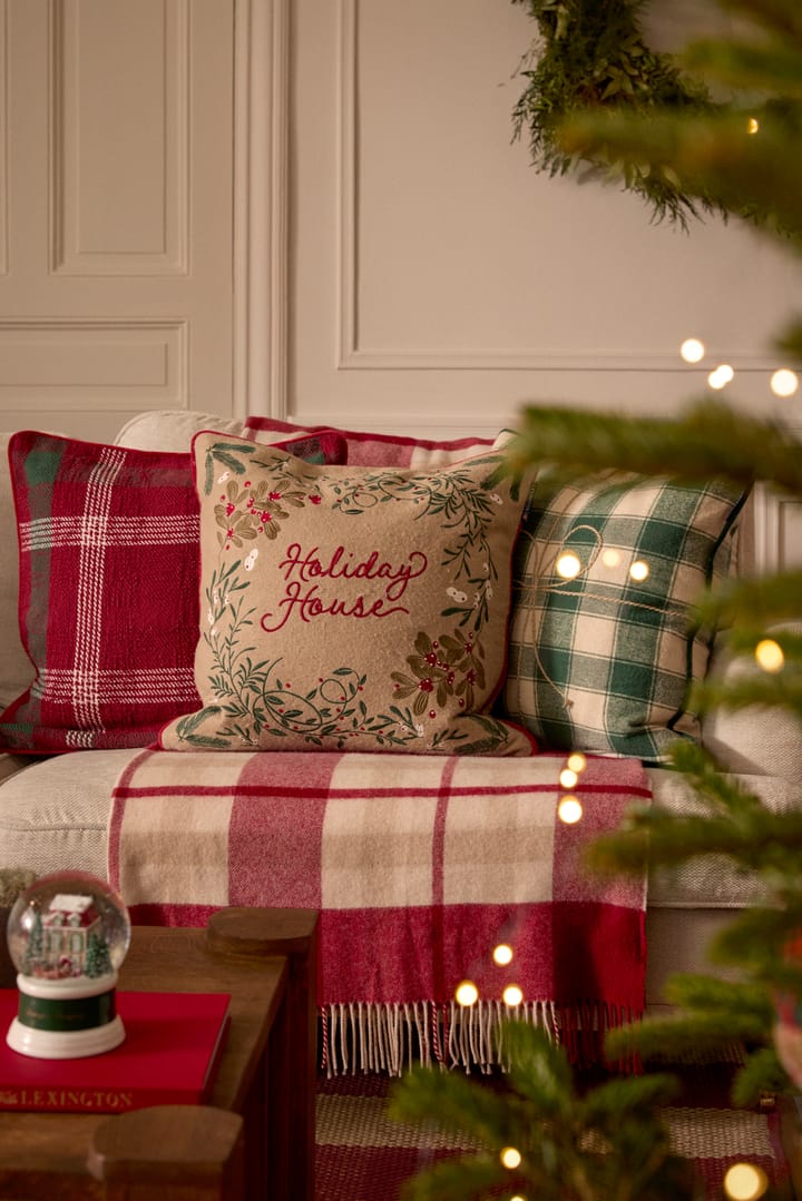 Wrapped checked eco flannel cushion cover 50x50 cm, Dark blue-red Lexington