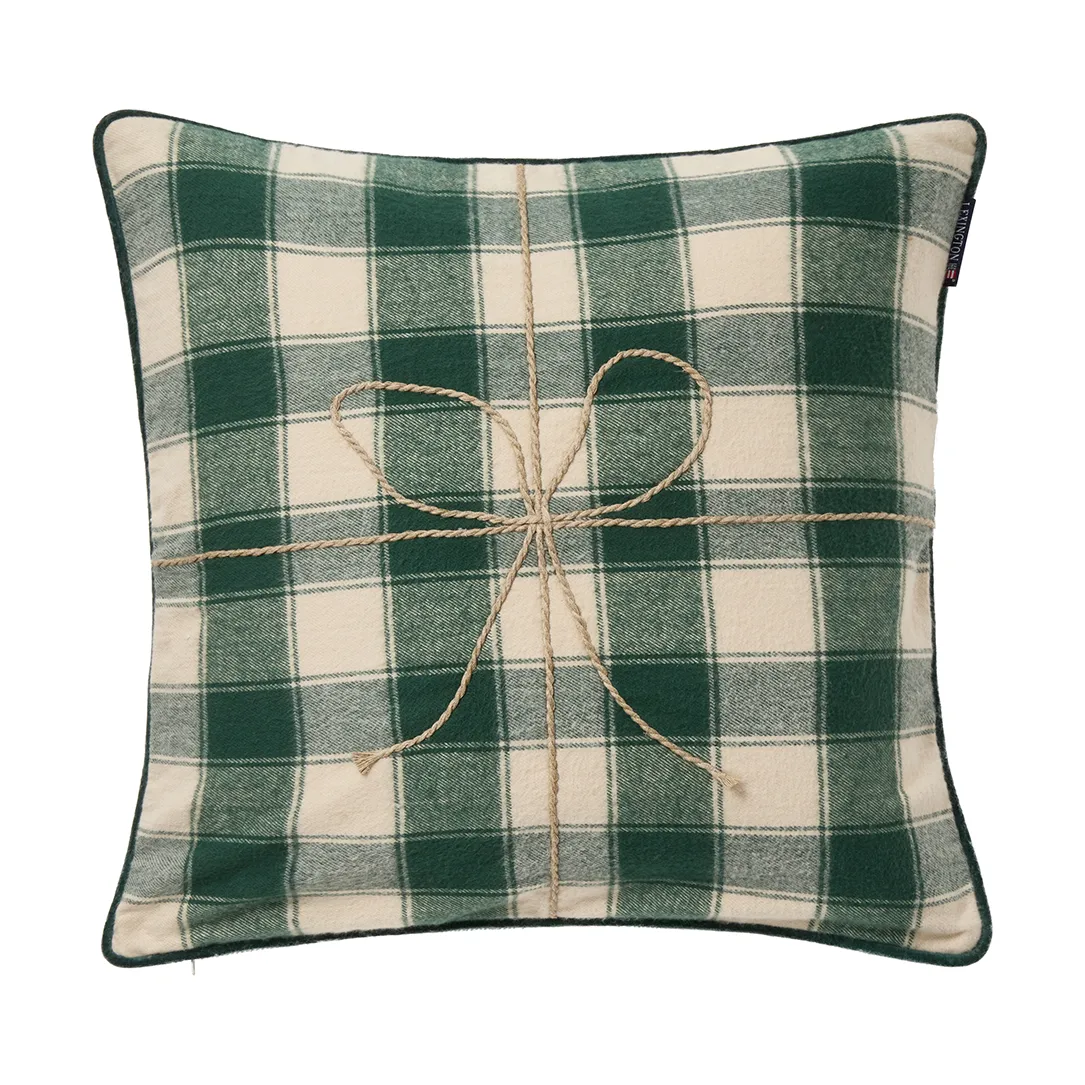 Wrapped checked eco flannel cushion cover 50x50 cm, Light beige-green Lexington