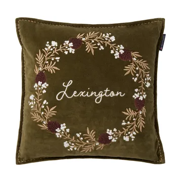 Wreath organic cotton velvet cushion cover 50x50 cm - Olive-brown-white - Lexington