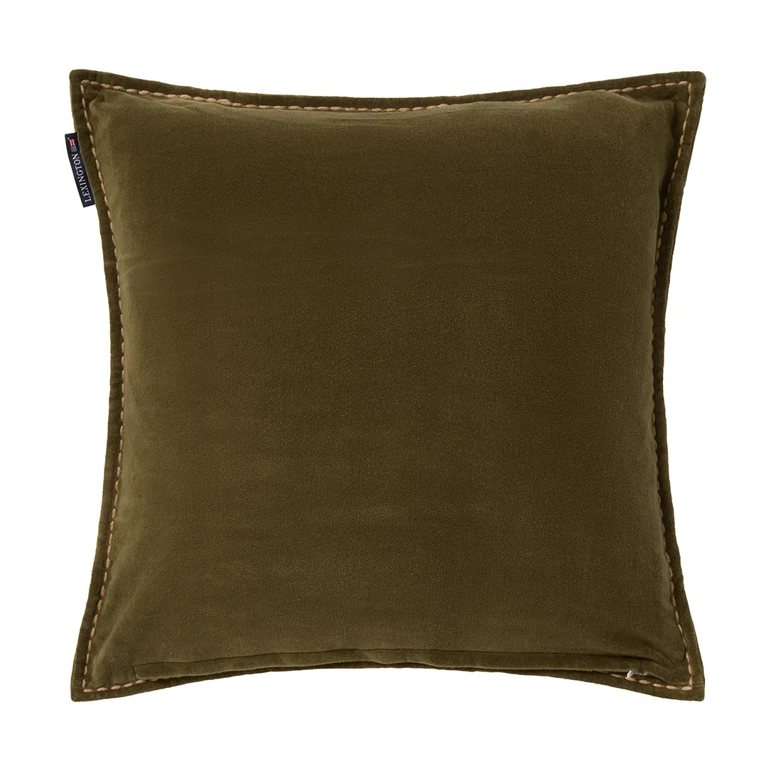 Wreath organic cotton velvet cushion cover 50x50 cm, Olive-brown-white Lexington