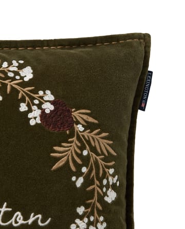 Wreath organic cotton velvet cushion cover 50x50 cm - Olive-brown-white - Lexington
