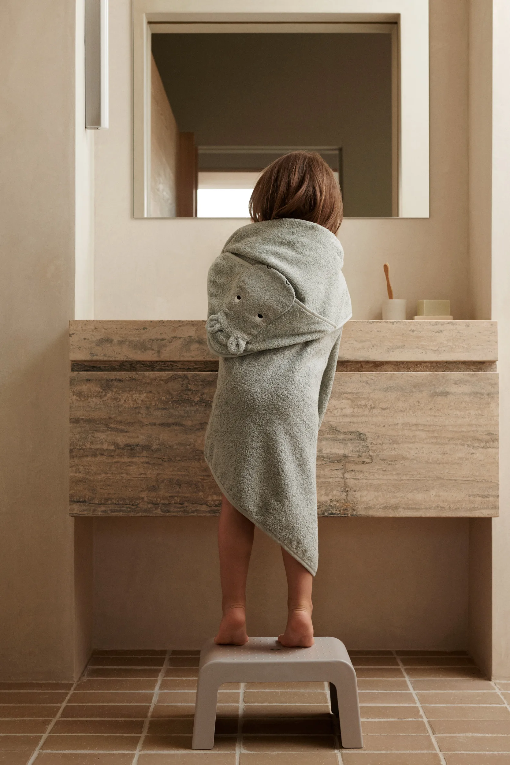 Albert bath cape towel with hood 70x70 cm, Hippo dove blue Liewood