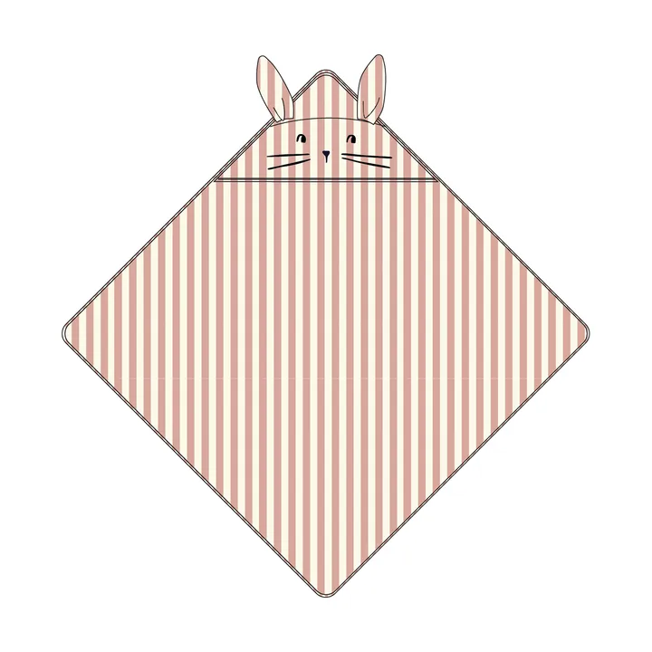 Albert hooded towel 70x70 cm - Coral blush-creme de la creme stripe - Liewood