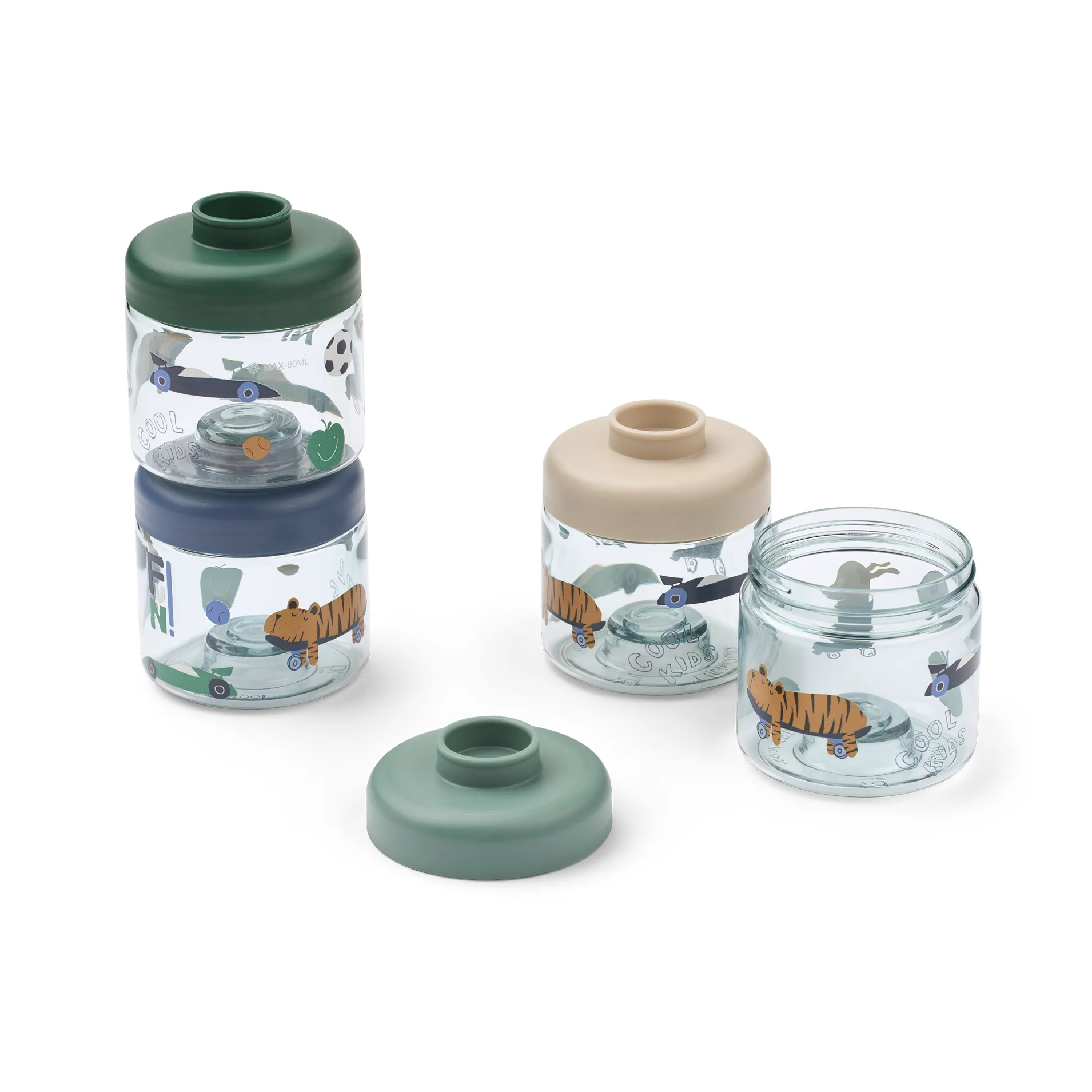 Dominique baby food jars 100 ml 4-pack, Fun-beach blue Liewood