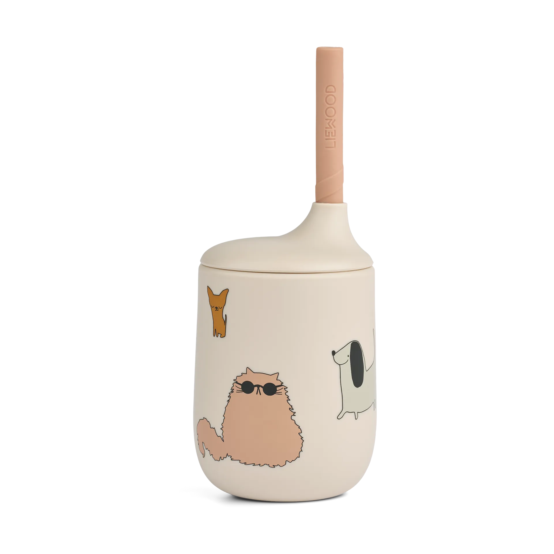 Ellis printed sippy cup with straw 23 cl, Cats and Dogs-Sandy Liewood