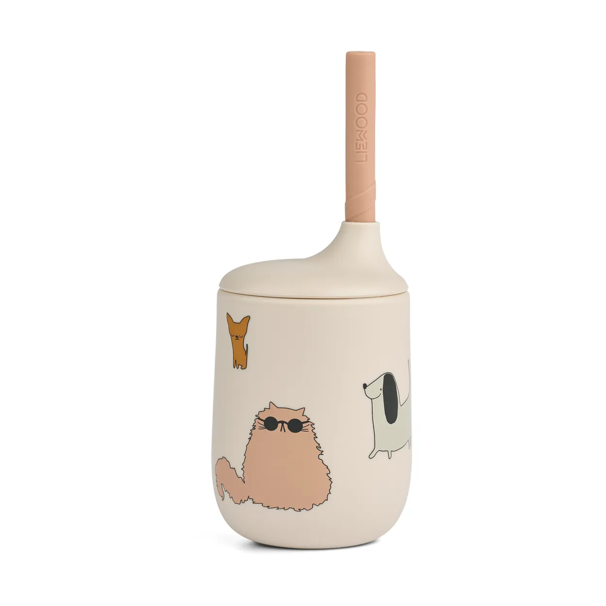 Liewood Ellis printed sippy cup with straw 23 cl Cats and Dogs-Sandy
