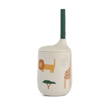 Ellis printed sippy cup with straw 23 cl - Safari sandy mix - Liewood