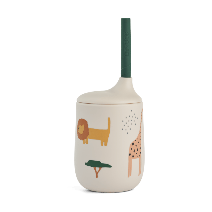 Ellis printed sippy cup with straw 23 cl - Safari sandy mix - Liewood
