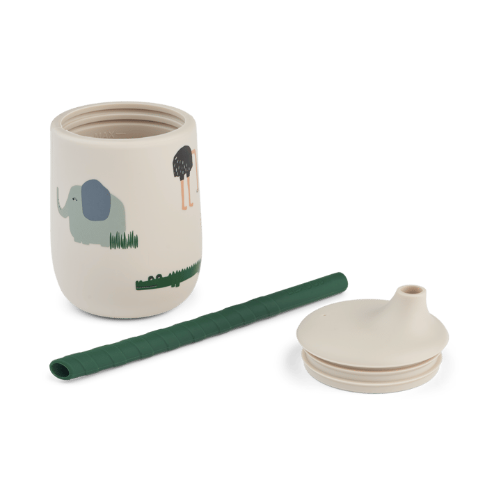 Ellis printed sippy cup with straw 23 cl, Safari sandy mix Liewood