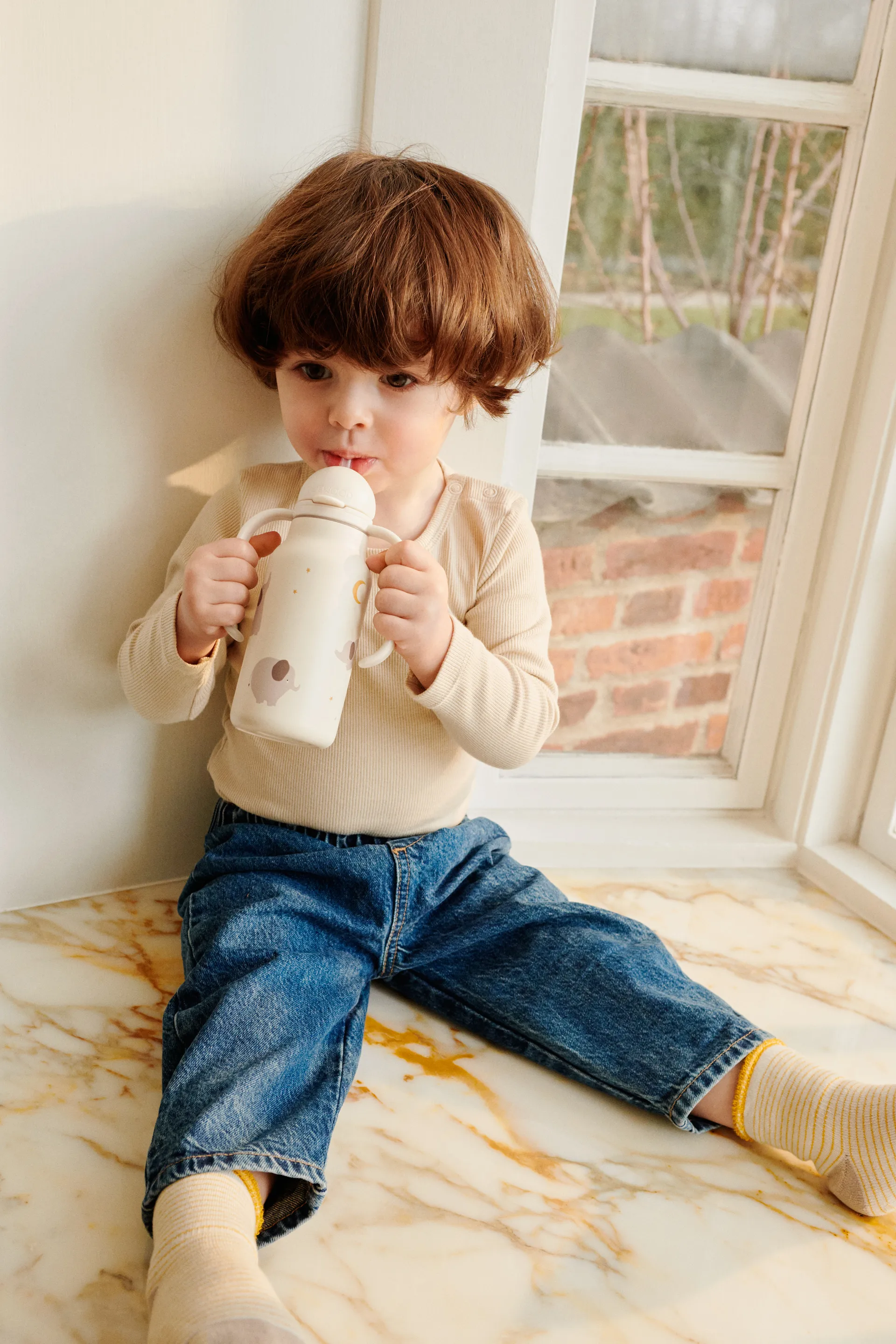 Kimmie water bottle 25 cl, Elephant-Creme de la creme Liewood