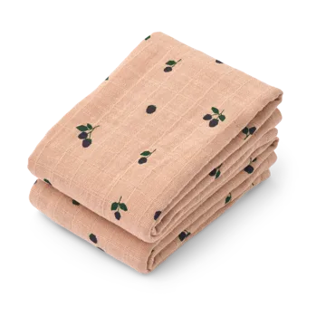 Lewis muslin blanket 2-pack 65x65 cm - Mini Berry-Pale Tuscany - Liewood