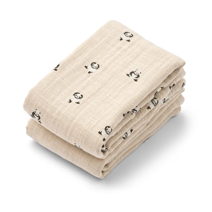 Lewis muslin blanket 2-pack 65x65 cm - Mini panda-sandy mix - Liewood