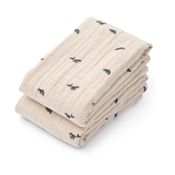 Lewis muslin blanket 2-pack 65x65 cm - Mini whale-Sandy - Liewood