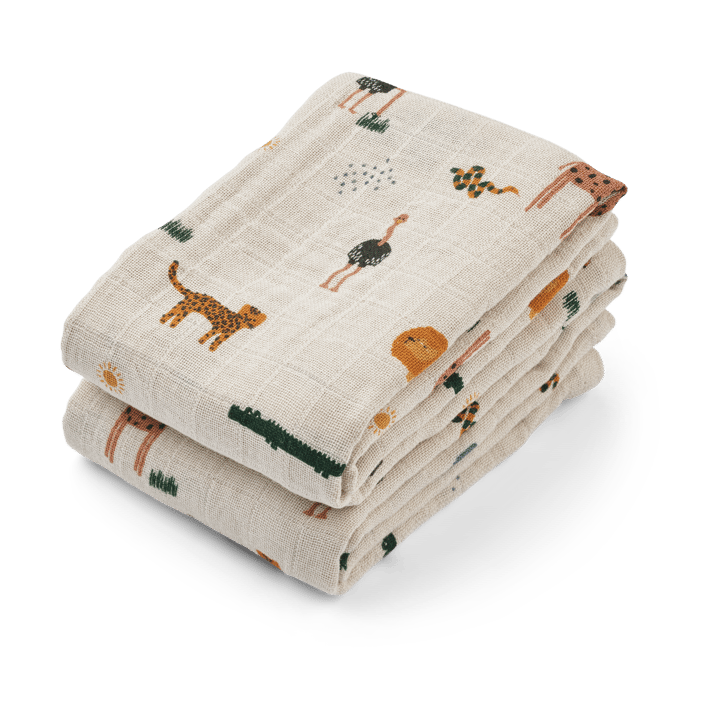 Lewis muslin blanket 2-pack 65x65 cm - Safari sandy mix - Liewood