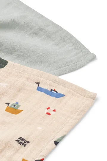 Lewis muslin blanket 2-pack 65x65 cm - Sailing-dove blue mix - Liewood