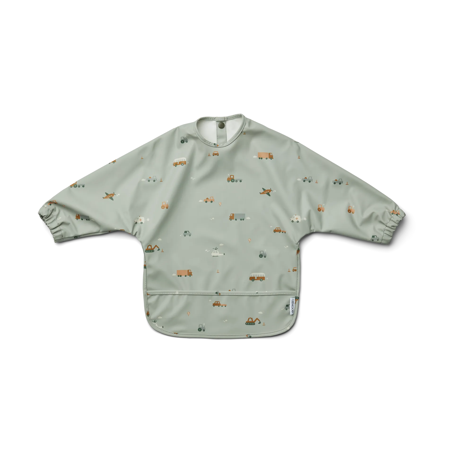 Merle bib with sleeve, Vehicles-dove blue mix Liewood