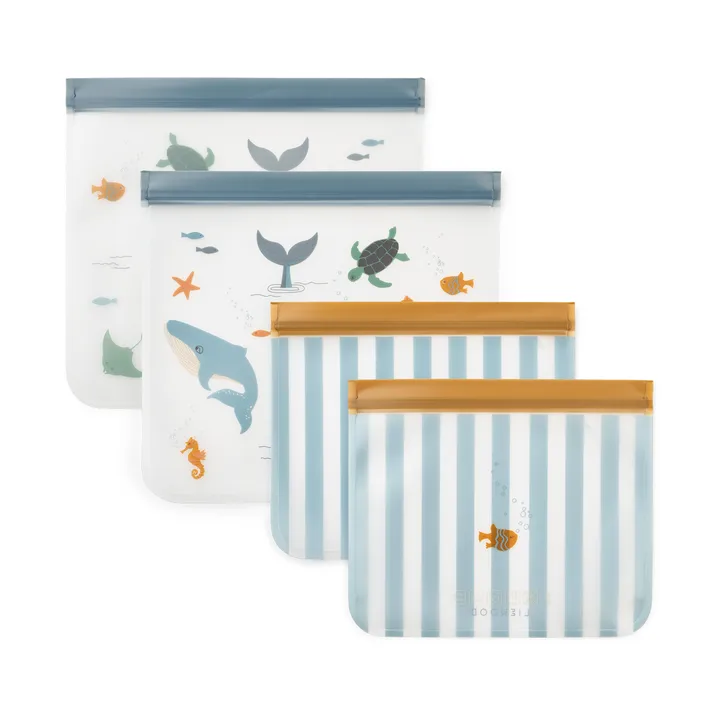 Rebus reusable bag 4 pieces - Sea creature-sandy - Liewood