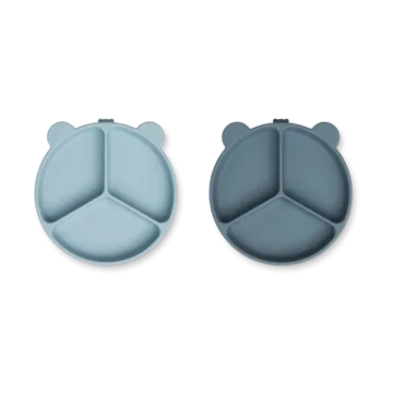 Stacy divided children's plate 2-pack - Sea blue-Whale blue - Liewood