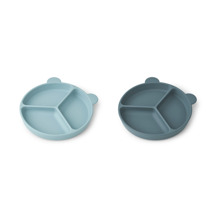 Stacy divided children's plate 2-pack, Sea blue-Whale blue Liewood