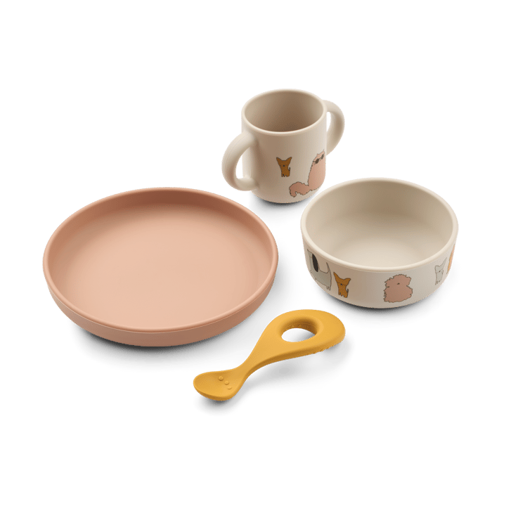 Vivi printed dinnerware set 4 pieces. - Cats and Dogs-Sandy - Liewood