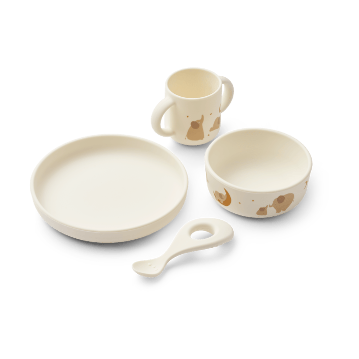 Vivi printed dinnerware set 4 pieces. - Elephant-Creme de la creme - Liewood
