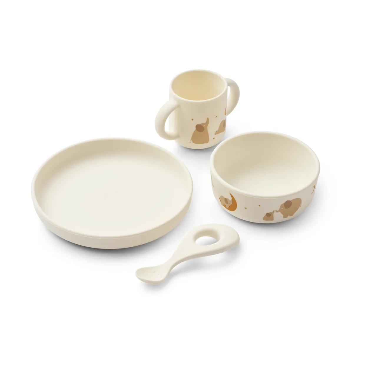 Liewood Vivi printed dinnerware set 4 pieces. Elephant-Creme de la creme