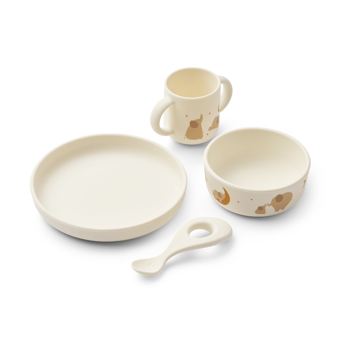 Liewood Vivi printed dinnerware set 4 pieces. Elephant-Creme de la creme