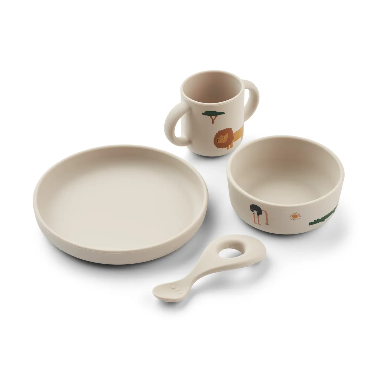 Liewood Vivi printed dinnerware set 4 pieces. Safari sandy mix