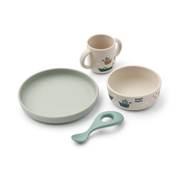 Vivi printed dinnerware set 4 pieces. - Sailing-sandy - Liewood