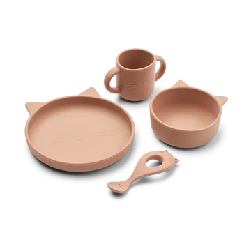Vivi serve set silicone 4 pieces - Cat dark rose - Liewood