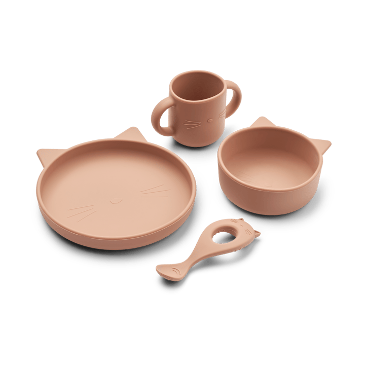 Vivi serve set silicone 4 pieces - Cat dark rose - Liewood