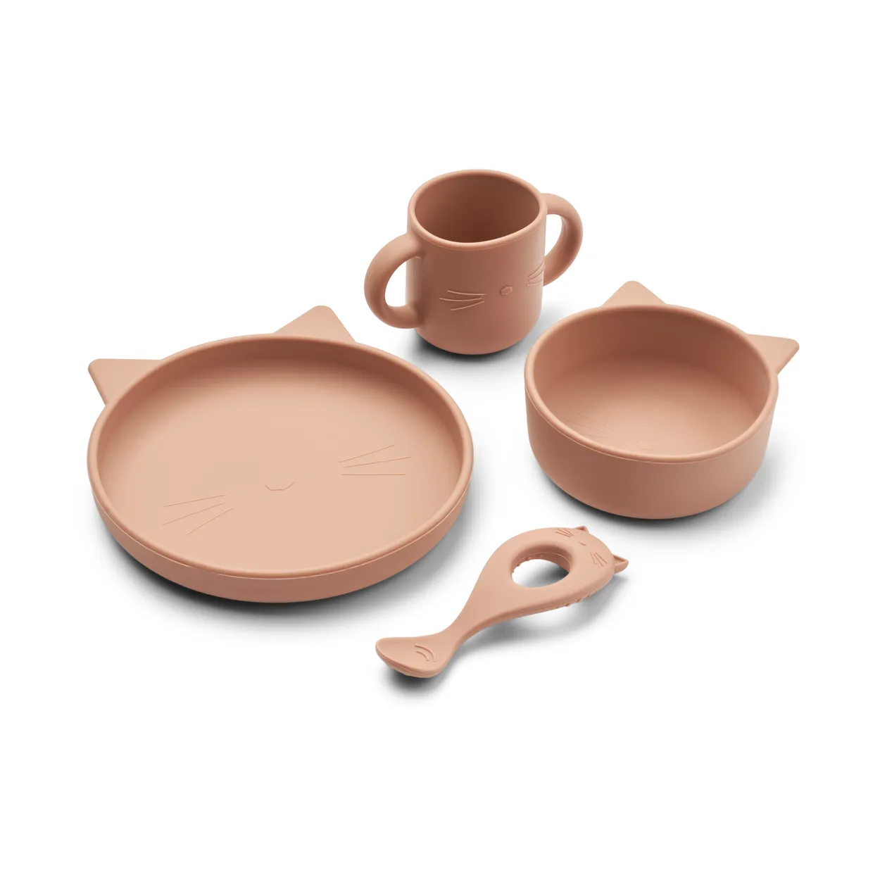 Liewood Vivi serve set silicone 4 pieces Cat dark rose