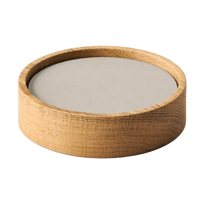 Wood Box coaster set - Nature-oak, circle, S, Nupo oyster white, 9 pieces - LIND DNA