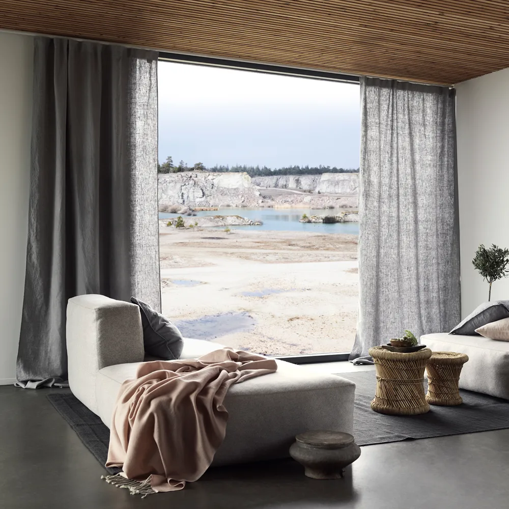 West curtain with ribbon strip, Light stone grey Linum