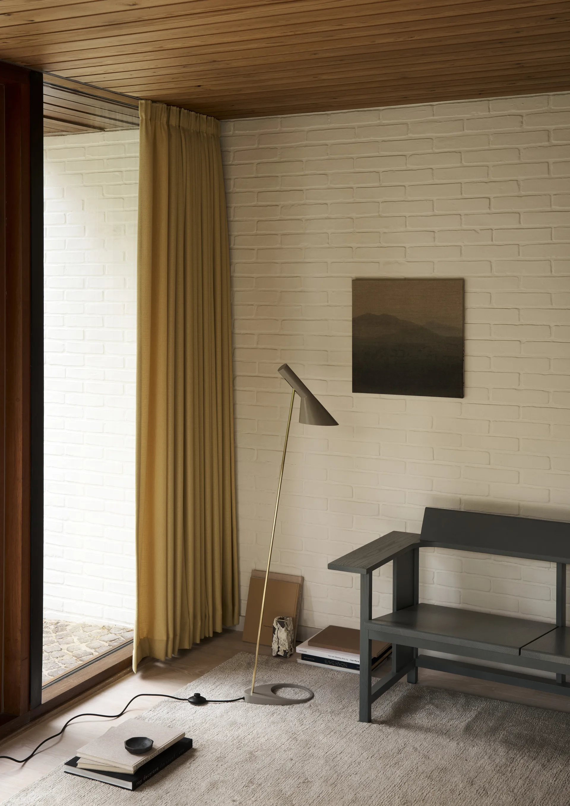 AJ floor lamp, Brass-warm grey Louis Poulsen
