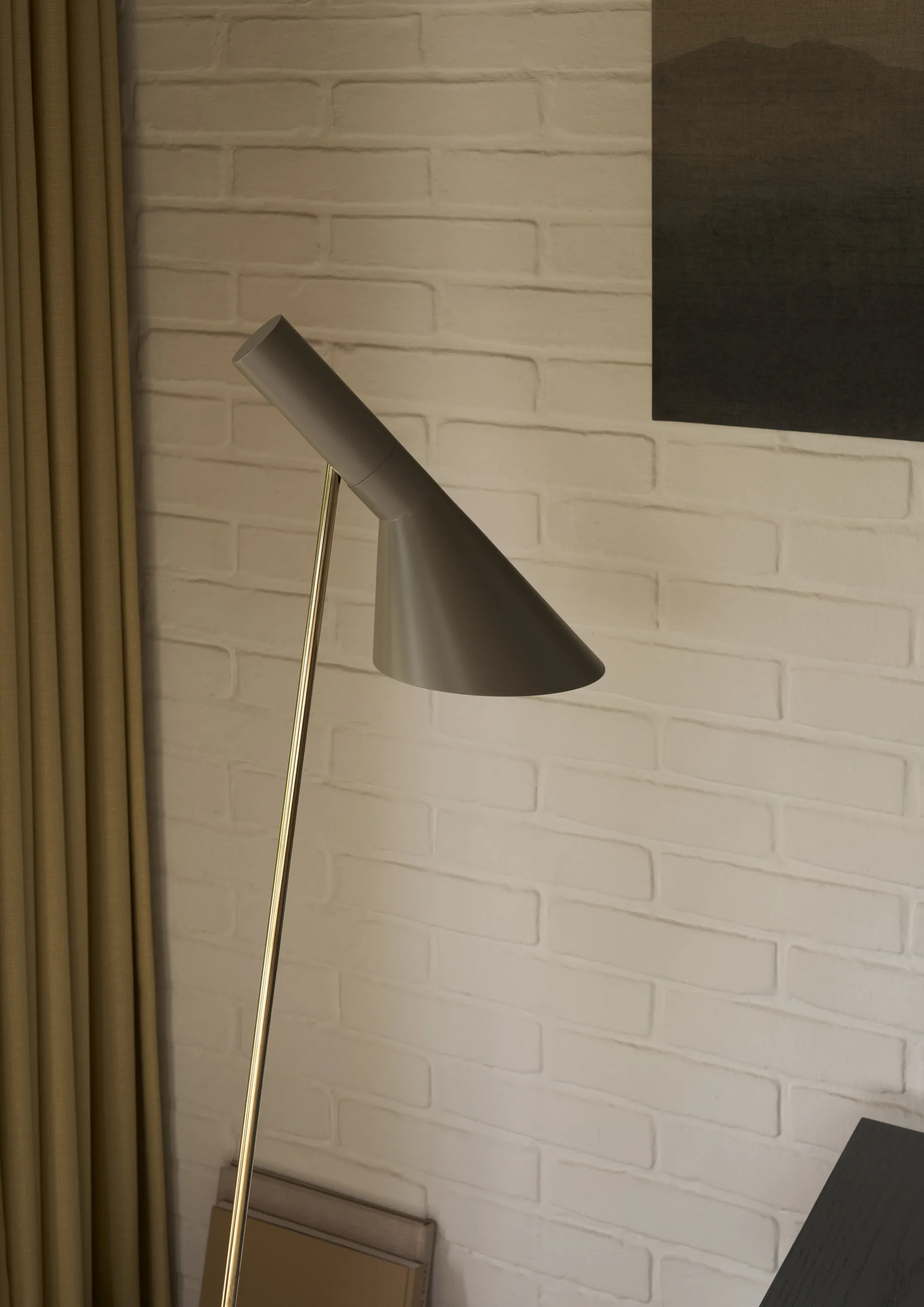 AJ floor lamp, Brass-warm grey Louis Poulsen