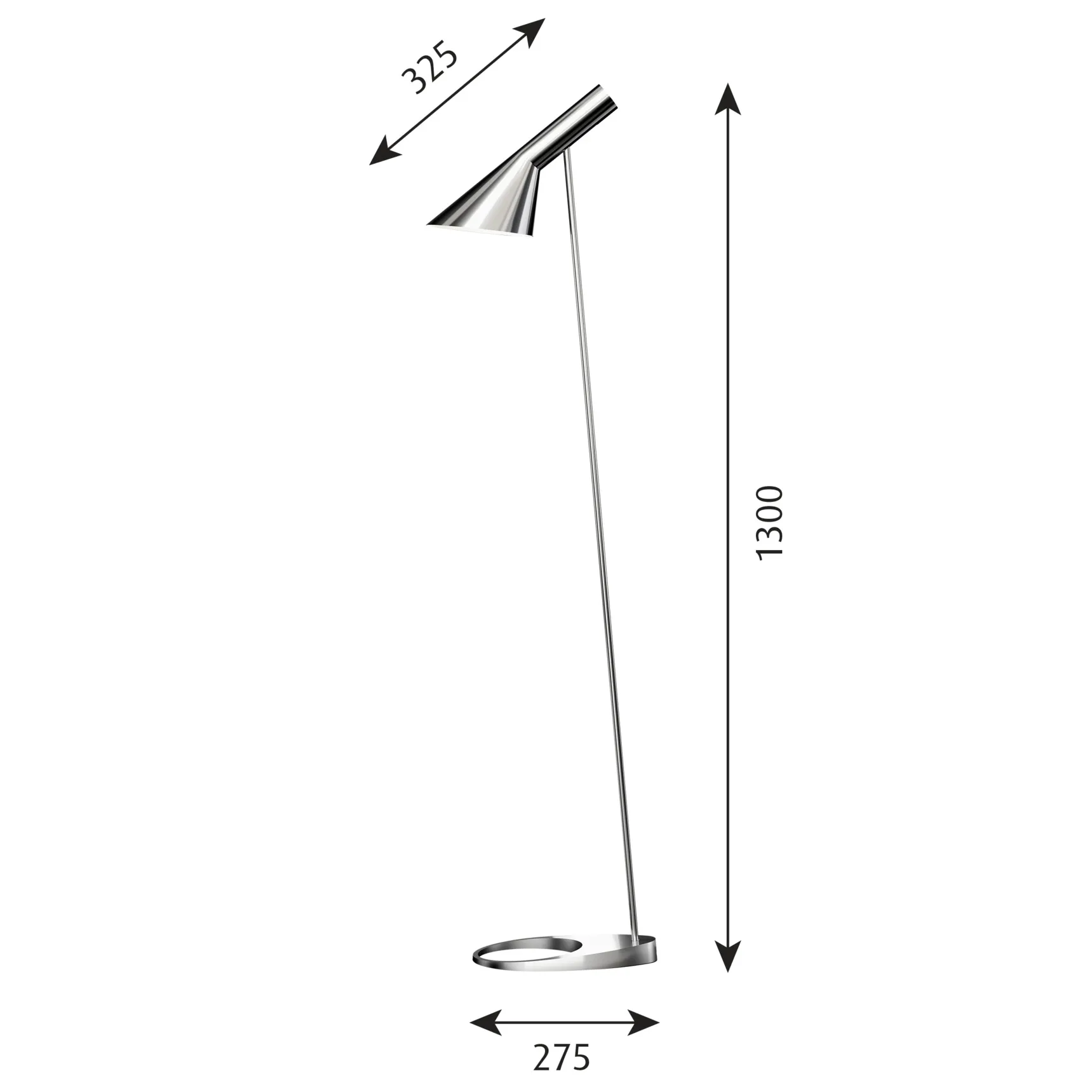 AJ floor lamp, Polished stainless steel Louis Poulsen