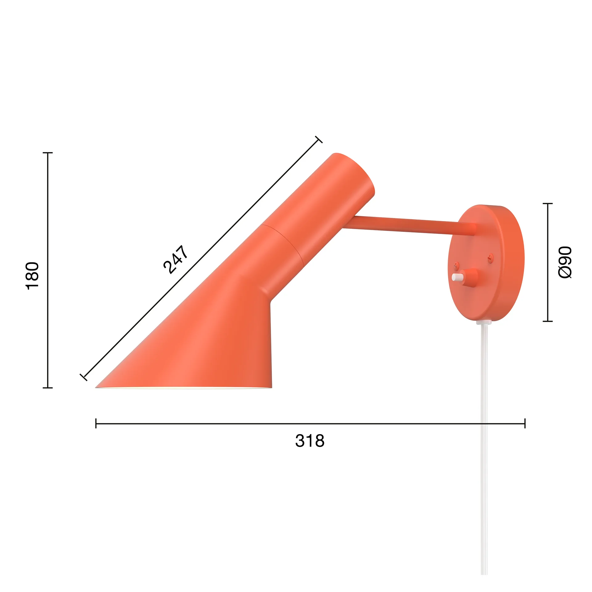 AJ wall lamp, Electric orange Louis Poulsen