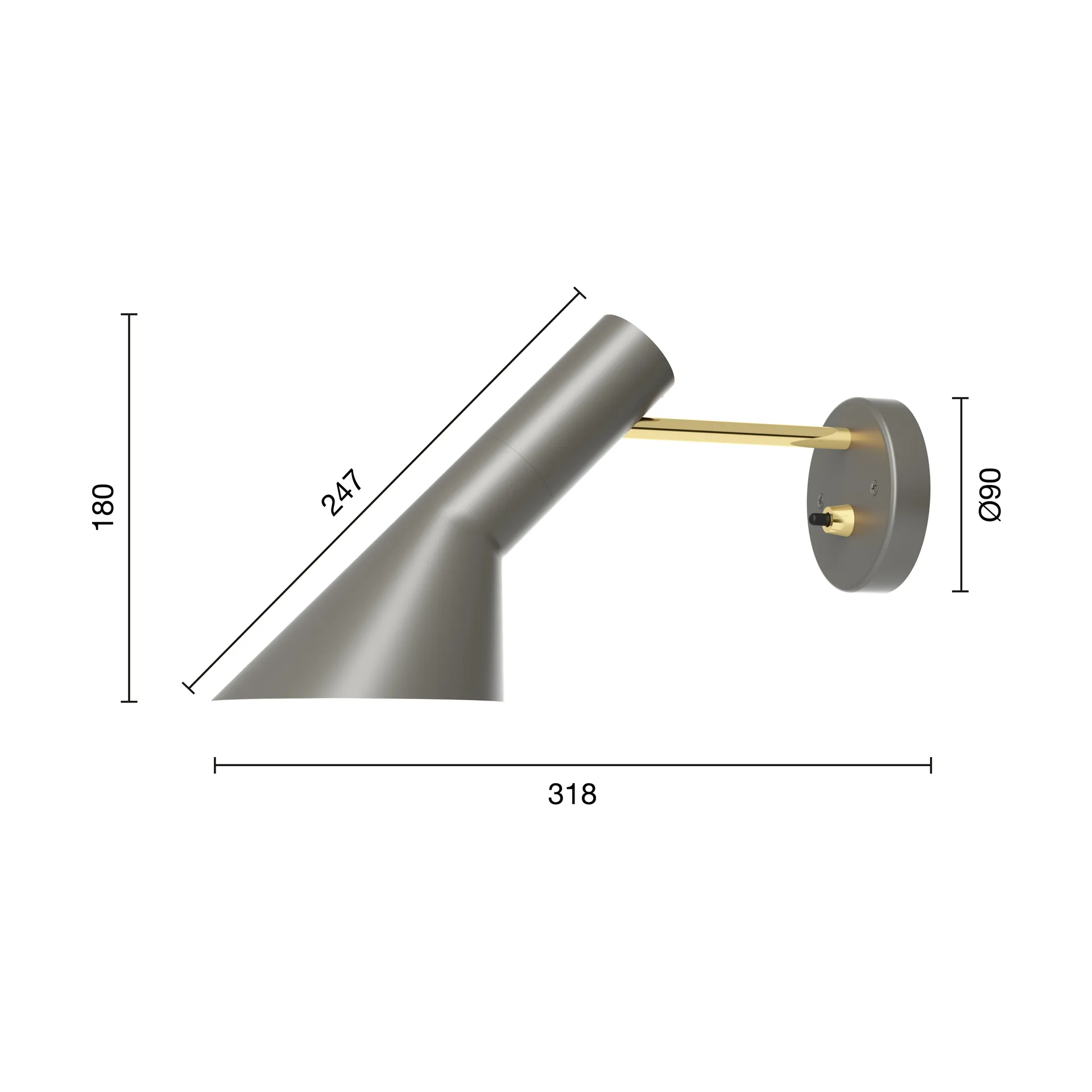 AJ wall lamp fixed installation, Brass-warm grey Louis Poulsen