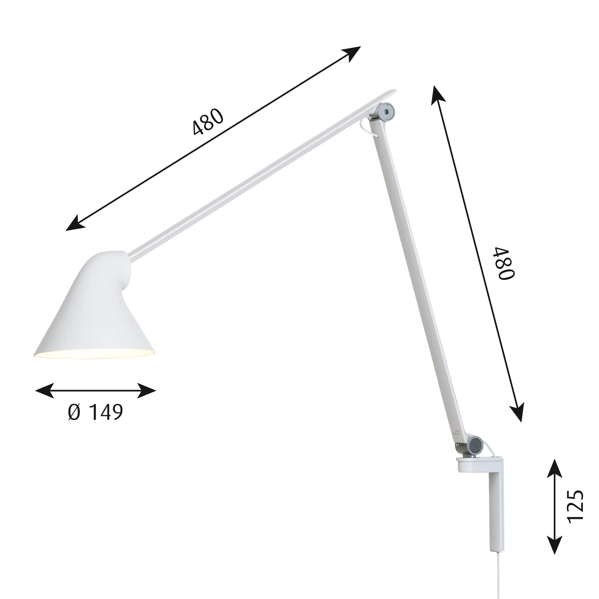 NJP wall lamp long arm, White Louis Poulsen