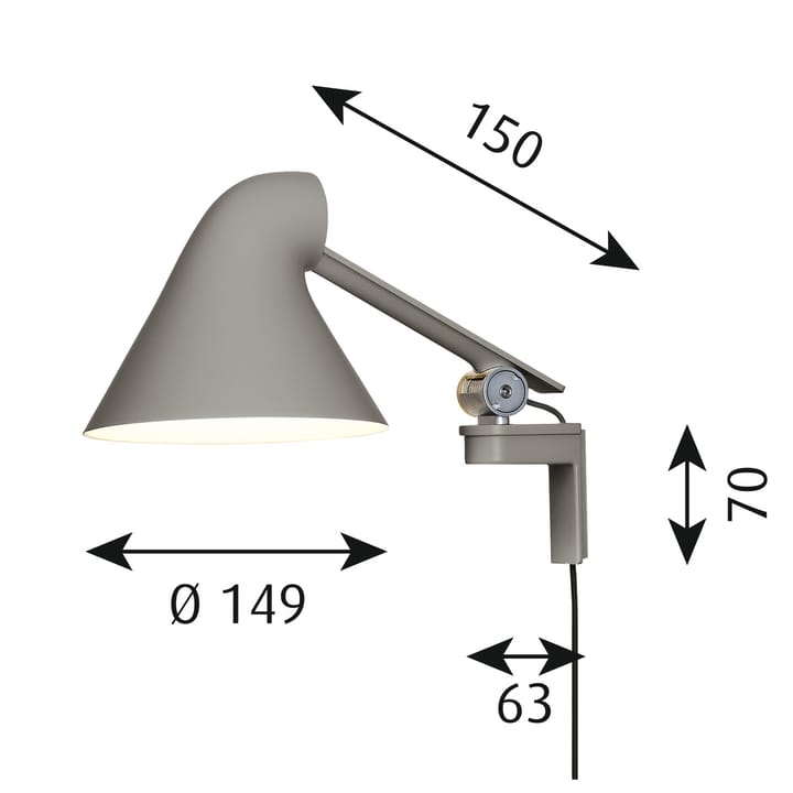 NJP wall lamp short arm, Light grey Louis Poulsen