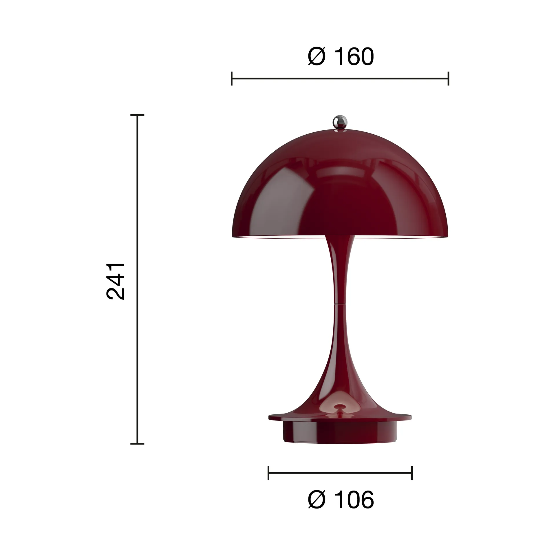 Panthella 160 Portable table lamp, Opaque burgundy Louis Poulsen