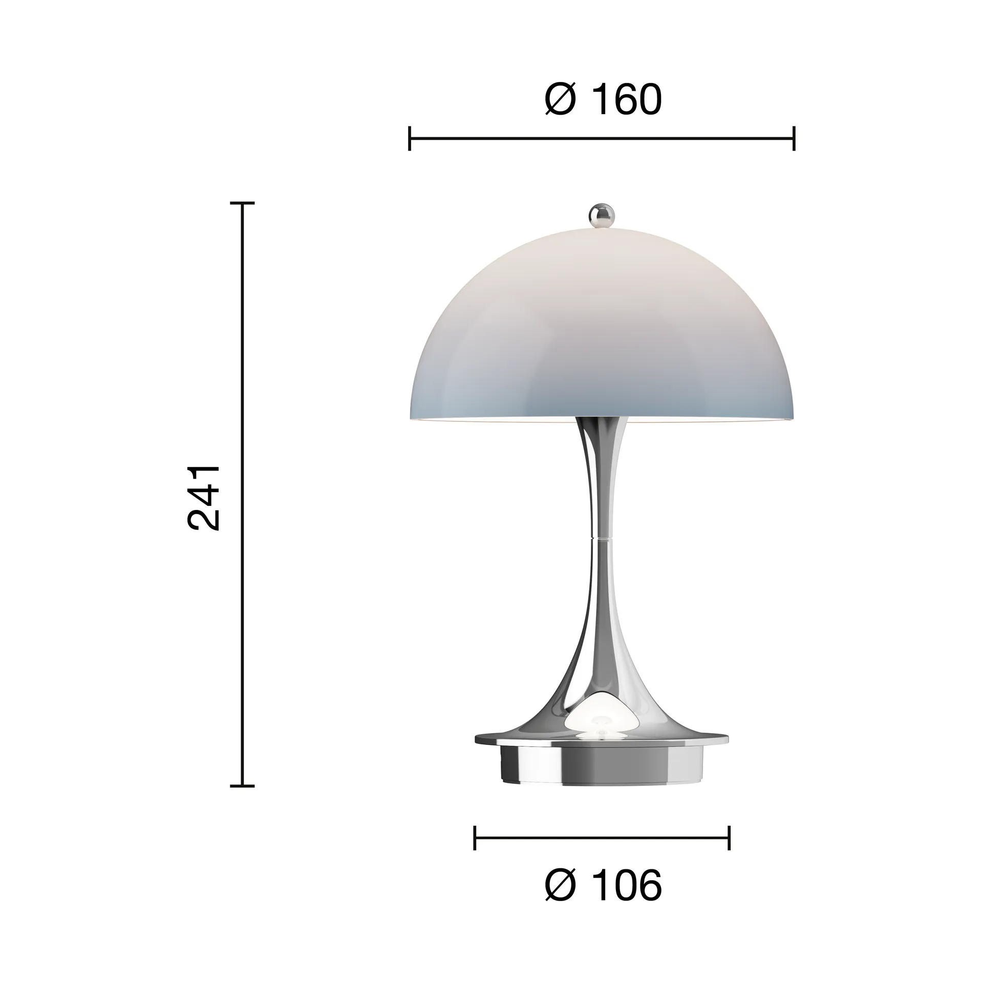 Panthella 160 Portable v3 table lamp, Chrome opal bluegrey Louis Poulsen