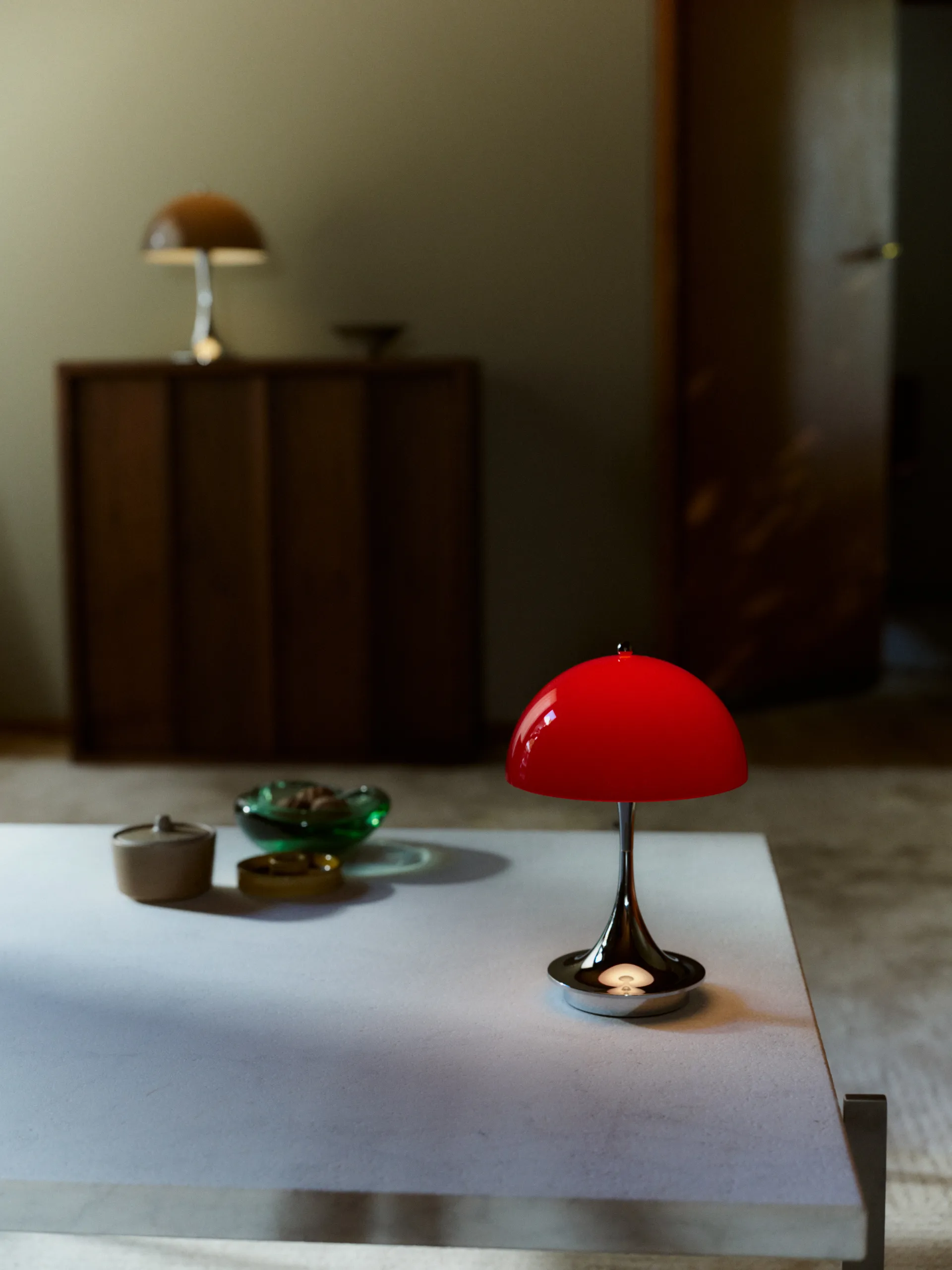 Panthella 160 Portable v3 table lamp, Original Opal Red Louis Poulsen
