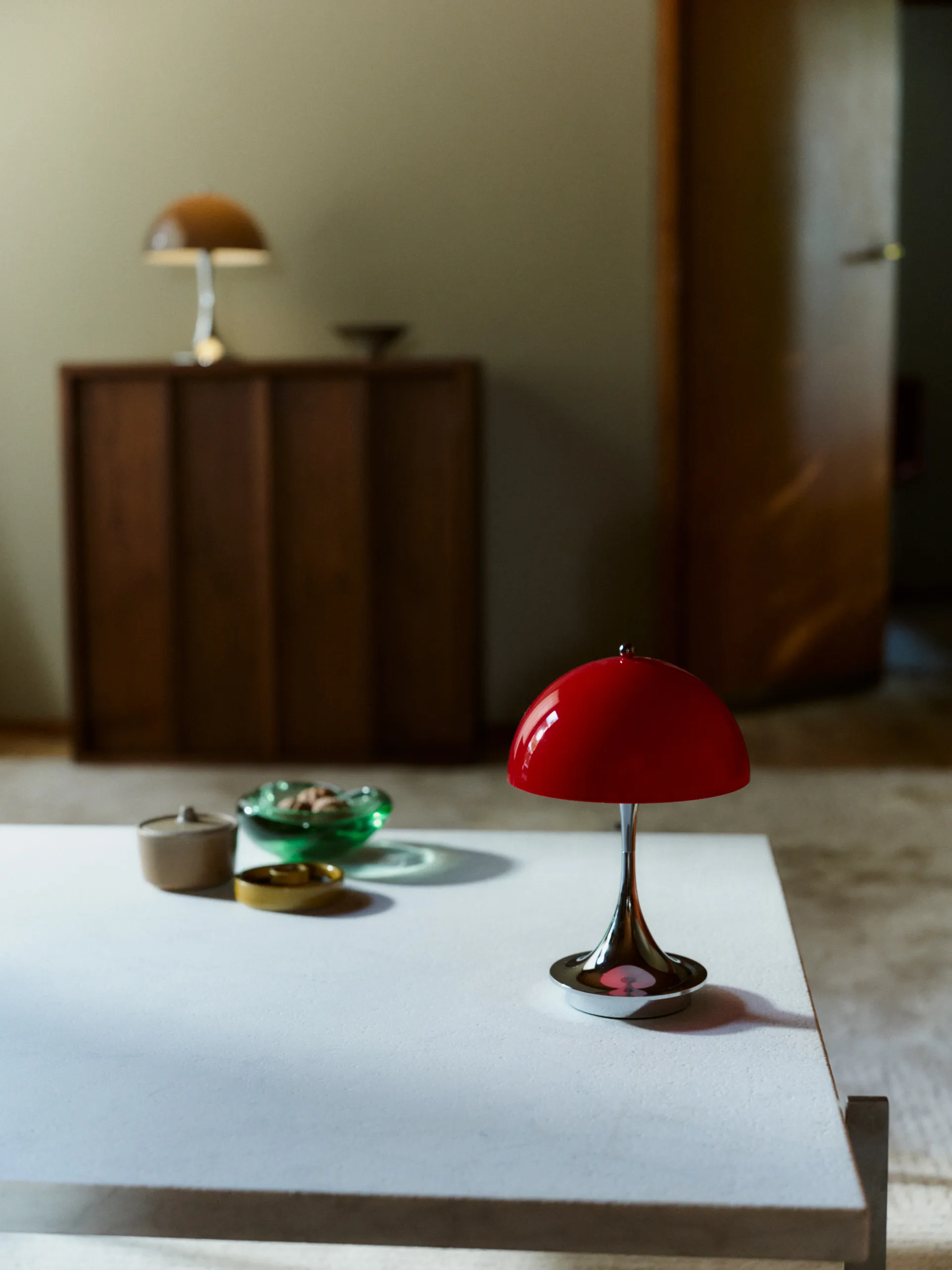 Panthella 160 Portable v3 table lamp, Original Opal Red Louis Poulsen