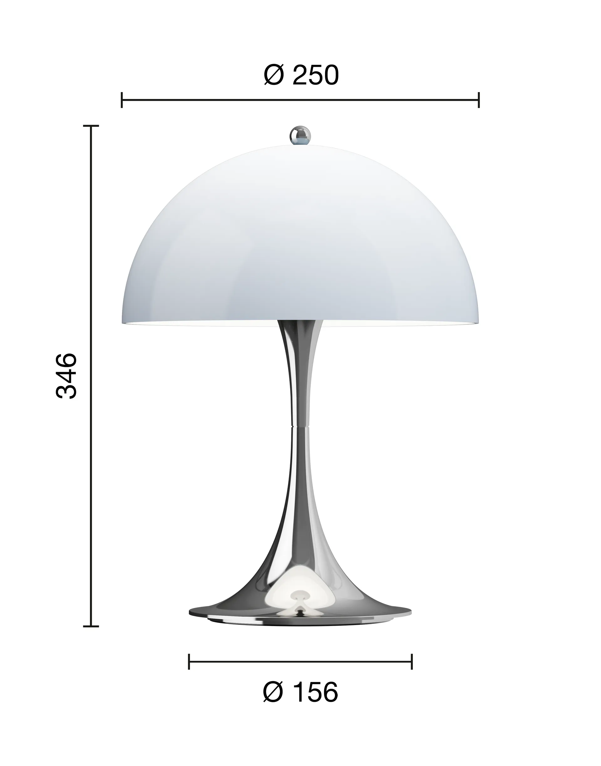 Panthella 250 portable table lamp V3, Chrome opal blue grey Louis Poulsen