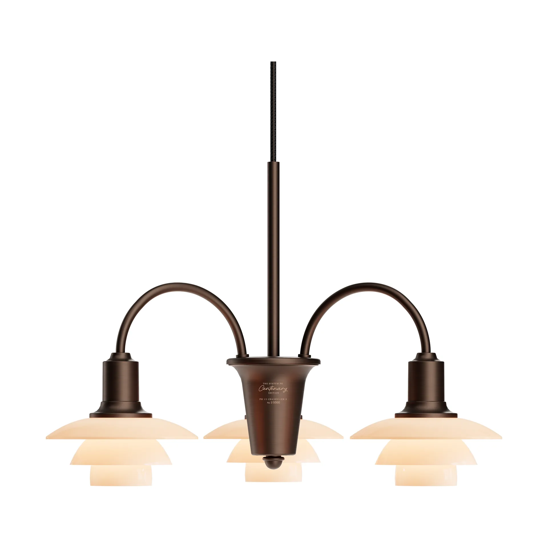 PH 1/1 Chandelier Centenary Edition chandelier, Brass-dusty terracotta, 3 arms Louis Poulsen